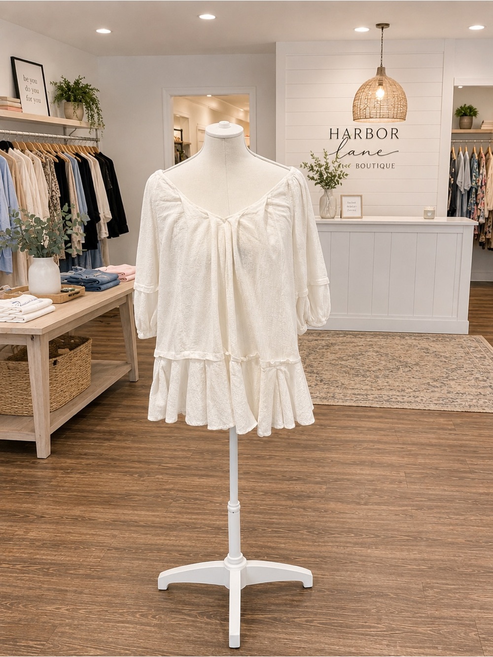 Free People White Cotton Tiered Tunic Top Size Large Boho Peasant